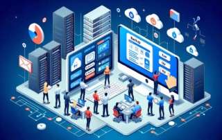 scene where both IT experts and end-users are interacting with a user-friendly backup software