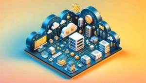 server nodes and data flow animations, representing the details of automated cloud backups